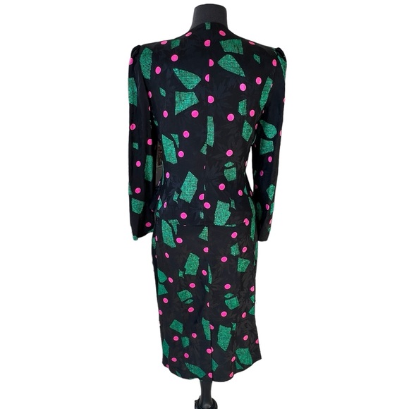 VINTAGE LAUREN ALEXANDRA 100% Silk Skirt Set Puff Sleeve Size 8 - Picture 3 of 10